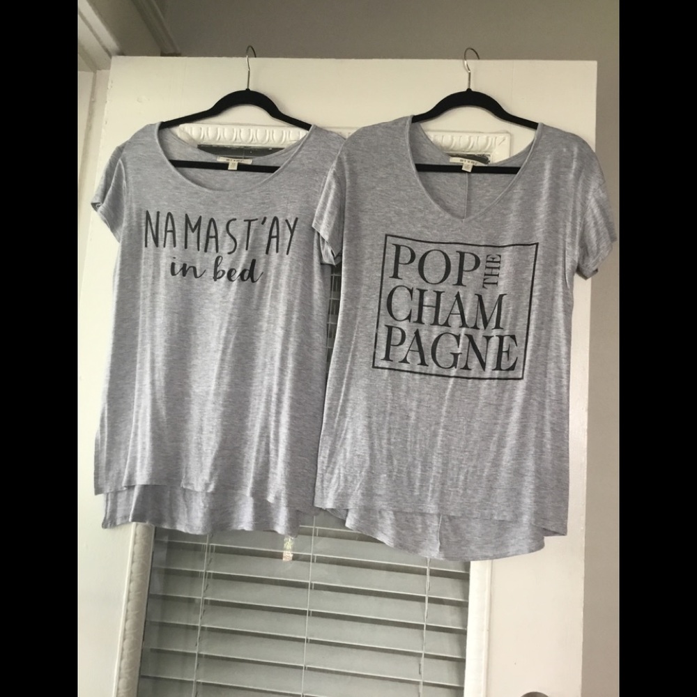 2 FOR 1 FUN TOPS GRY/BLK NAMASTE & POP THE CHAMPS